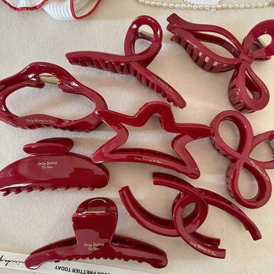 Large Red Zodiac Year Hair Claw Clip French Letter Gold Accent Updo Bun Holder for Women Non-Slip Hair Grip Accessory