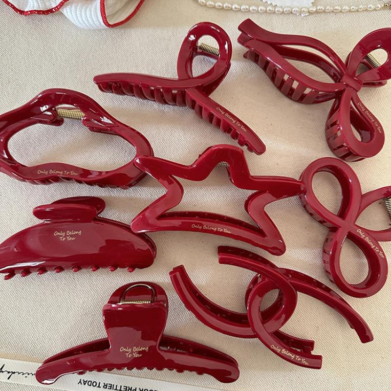 

Large Red Zodiac Year Hair Claw Clip French Letter Gold Accent Updo Bun Holder for Women Non-Slip Hair Grip Accessory