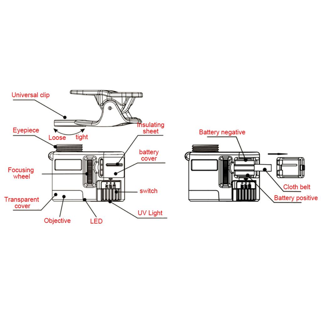 Mini Mobile Phone Microscope 9595W 60X Magnifying Glass LED UV Light Mini Mobile Phone Clip Microscope