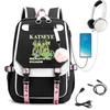 Rucsac Școlar KATSEYE cu Port de Încărcare USB, Bloc de Culori Negru Roz Violet, Rezistent la Apă, Capacitate Mare, Ghiozdan 60123-19