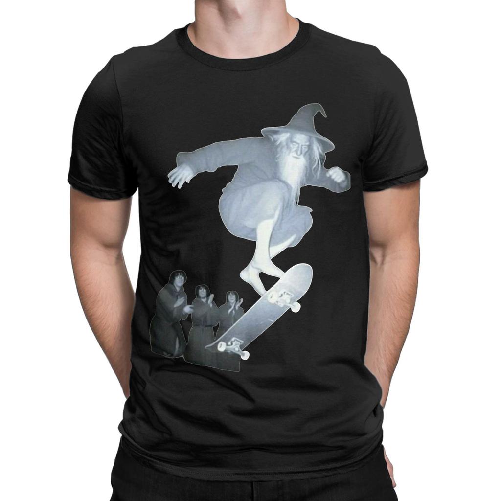 Men T-Shirts Gandalfs On a Skateboard 100% Cotton Tees Short Sleeve L-Lords Of The R-Rings T Shirt Round Neck Clothing Printed