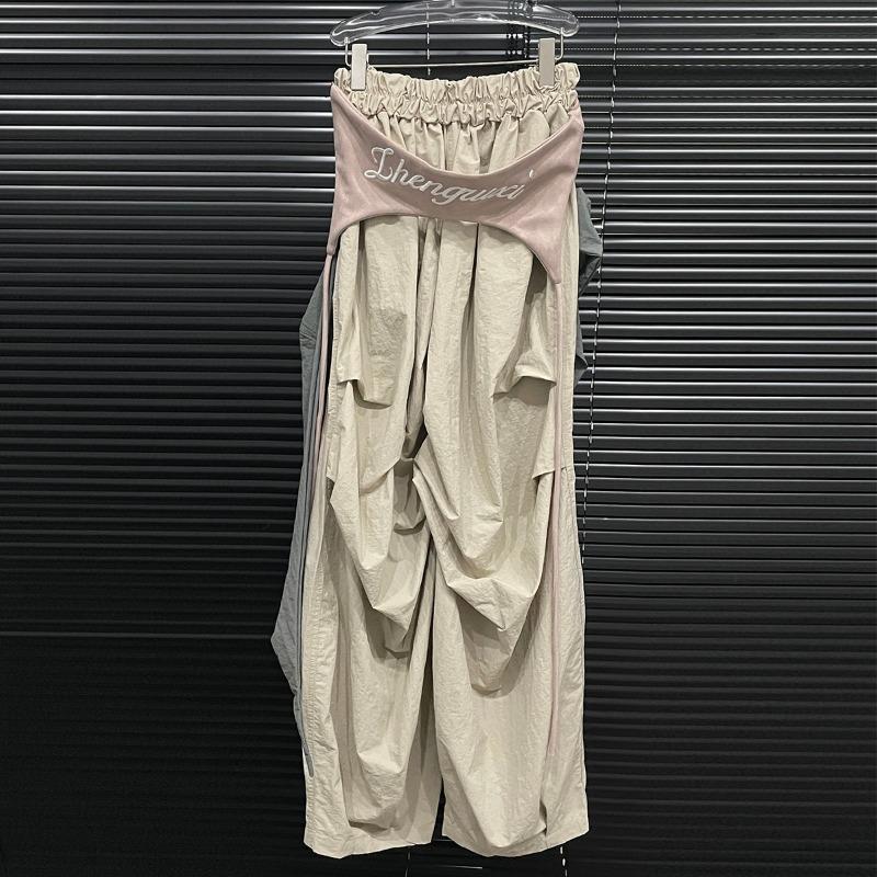 

Niche street stacked waist-sealed wide-leg scimitar pants female gray design jazz dance pants S абрикосовый