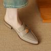 Soft leather pointed head half slippers women's thick heel 2025 new slippers women's summer outer wear middle heel