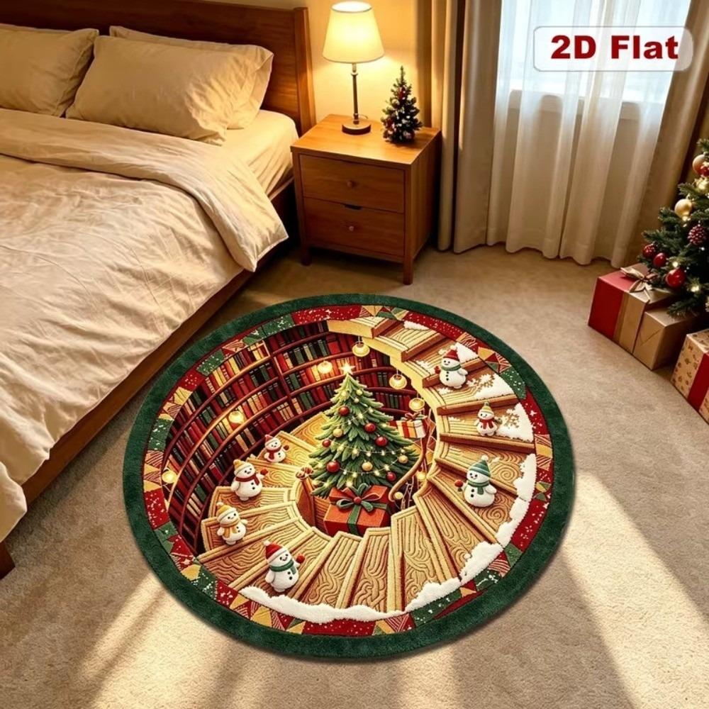2D Flat Printed 3D Illusion Rug Santa Claus Christmas Doormat Christmas Rug  Indoor