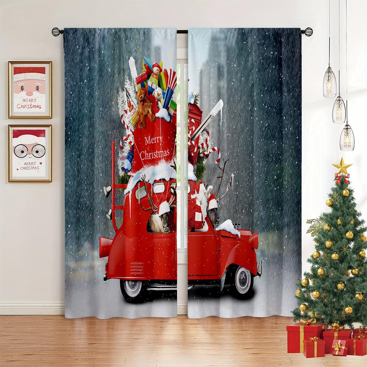 

Снежная сцена Картина маслом Рождественская елка Печатные шторы Спальня Ресторан Новый год Праздничная вечеринка Декоративные шторы 2 шт. W50xH140(CM)x2PCS&Grommet Top