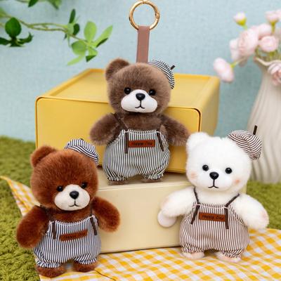 Llavero de Peluche Mini Oso Pintor Diseño de Peto a Rayas Retro y Boina Muñeco Relleno Suave de Algodón PP Encanto Linda para Bolso Regalo para Niños
