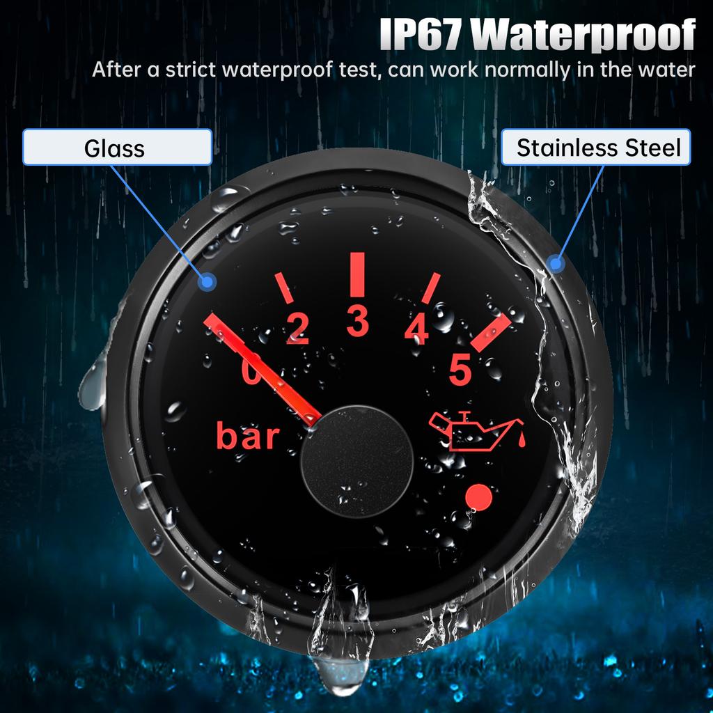 52mm Oil Pressure Gauge 0-5bar/0-10bar With Oil Pressure Sensor Red Backlight Car Digital pointer for Car Boat Marine