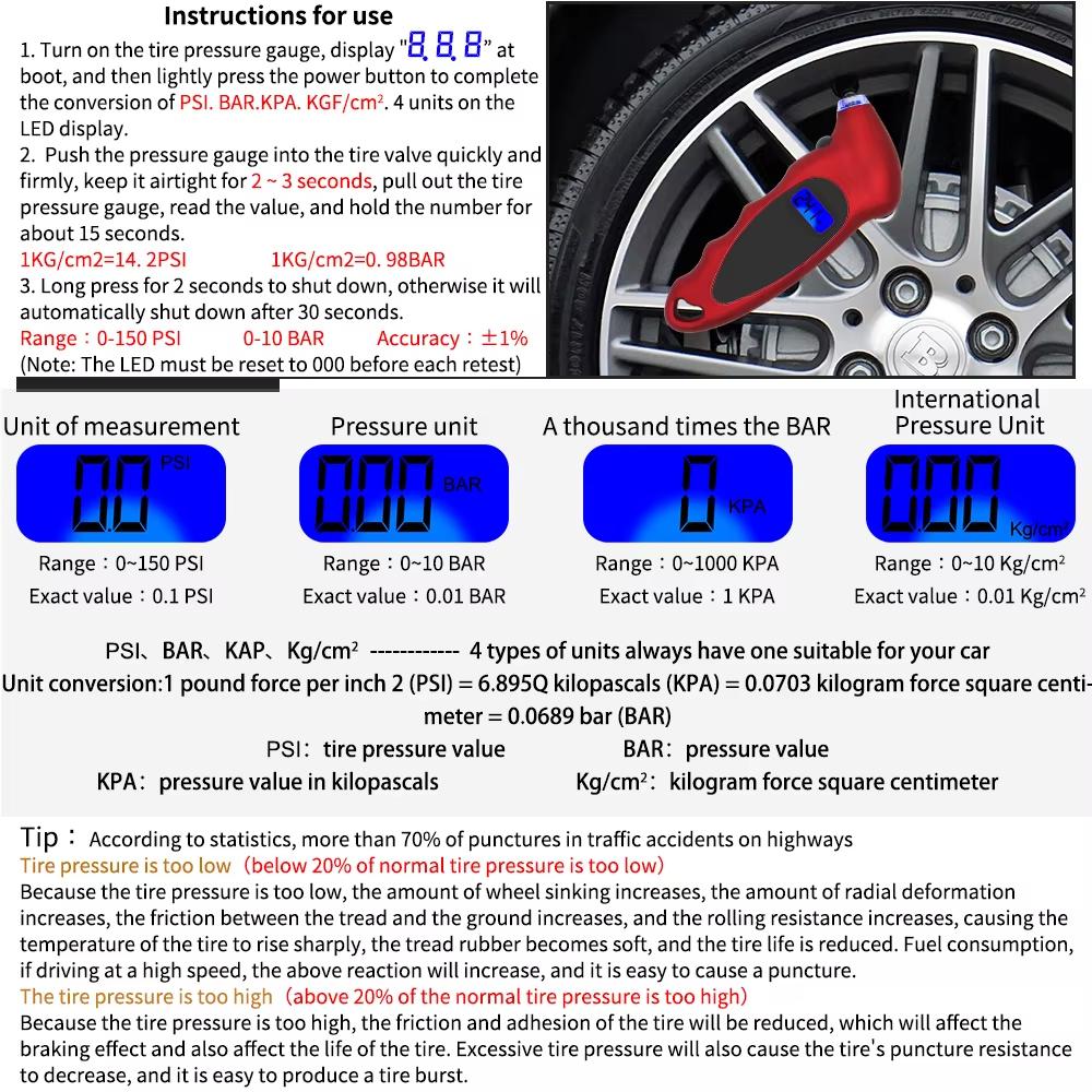 Mini Car Tire Pressure Gauge Manometer Barometers Tester Digital Tyre Meter Tool Auto Accessories Motorcycle Bike Universal