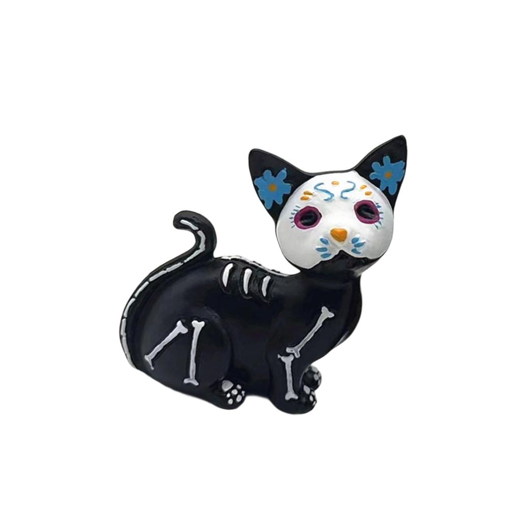 Halloween Resin Cat Dog Figurine Cute Sugar Skull Animal Decors For Desk Shelf Window Display Party Decoration Gift