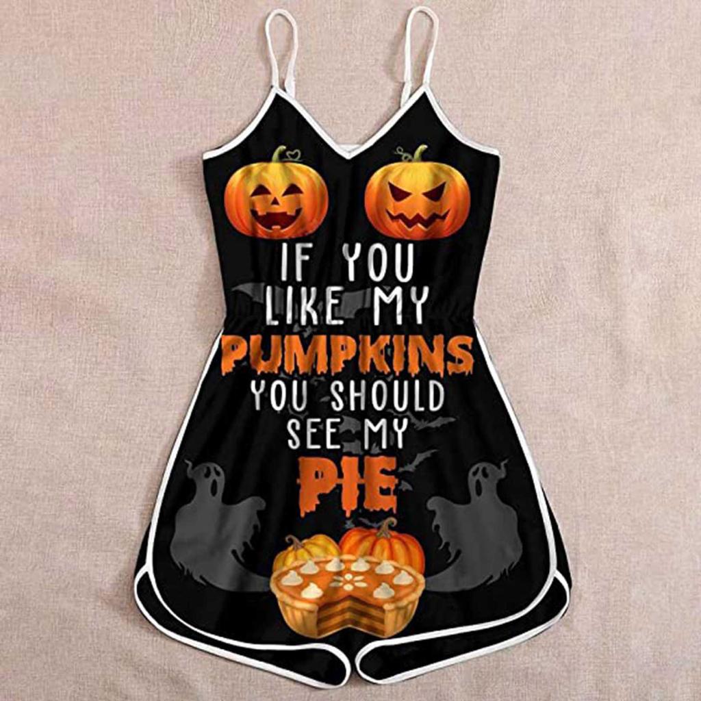 Wish Halloween print lady skull suspender jumpsuit