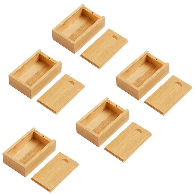 5PCS Solid Natural Wood Unfinished Storage Box With Sliding Top For Necklace Ring Gift Box USB Decorative Gift Wooden Case Box