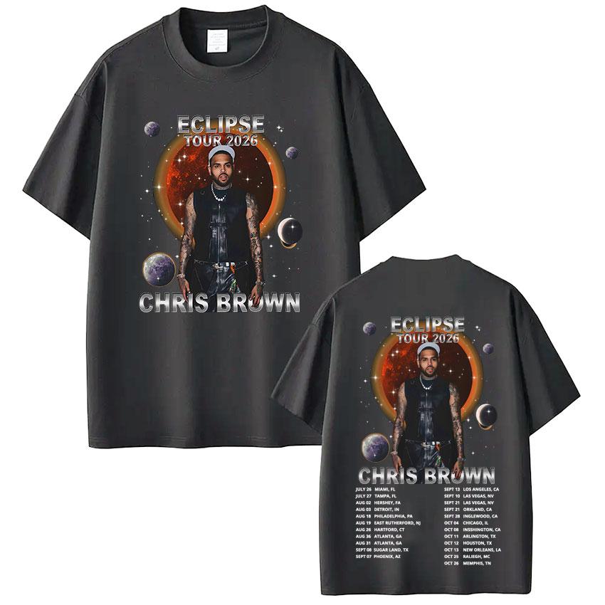 Rapper Chris Brown Eclipse Tour 2026 Concert Tshirt Fan gifts Unisex Women Fashion Hip Hop TShirt Cotton Casual Oversized Tshirts