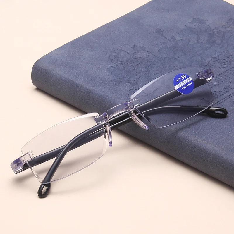 Anti Blue Light Blocking Rimless Reading Glasses for Women Men Square Frameless Presbyopic Computer Eyeglasses Diopters +1.0 1.5 2