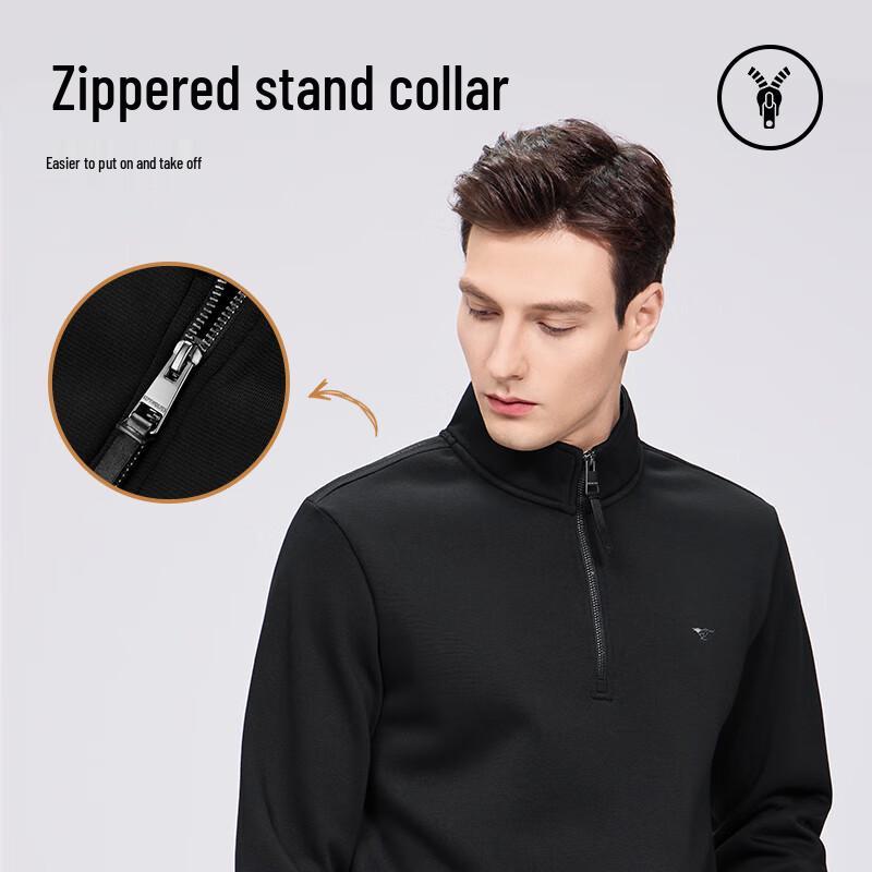 Qipilong Men's 7A Antibacterial Fleece-lined Stand Collar Zipper Sweatshirt