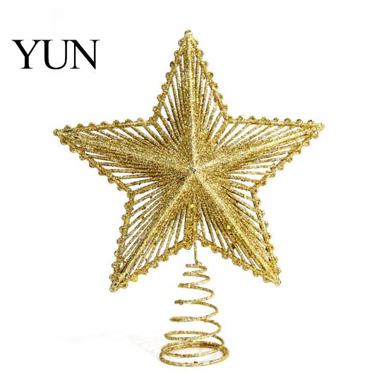 Holiday Party Ornament Glitter Star Christmas Tree Topper, Hollow Treetop Ornament, Top Accent Piece Sparkling Decoration for Home Decor Gold Silver