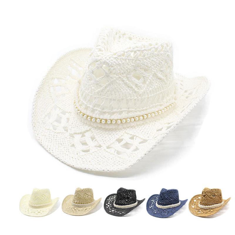 Western Cowboy Straw Hat With Wide Brim For Summer Sun Protection And Outdoor Activities