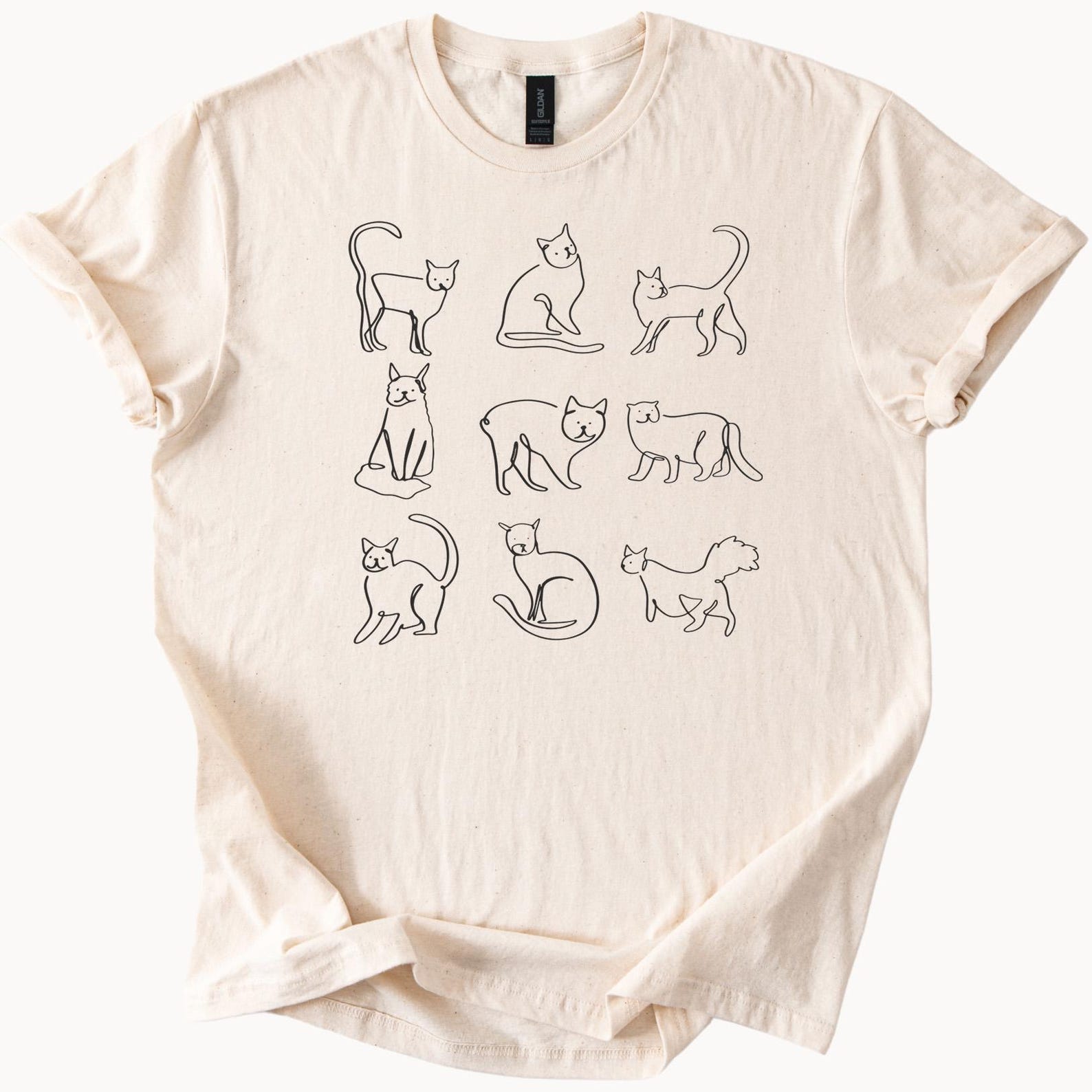 Minimalist Cat Drawing Graphic T Shirt Cute Hand Drawn Cats Outline Art Shirt Animal Lover Gift 120
