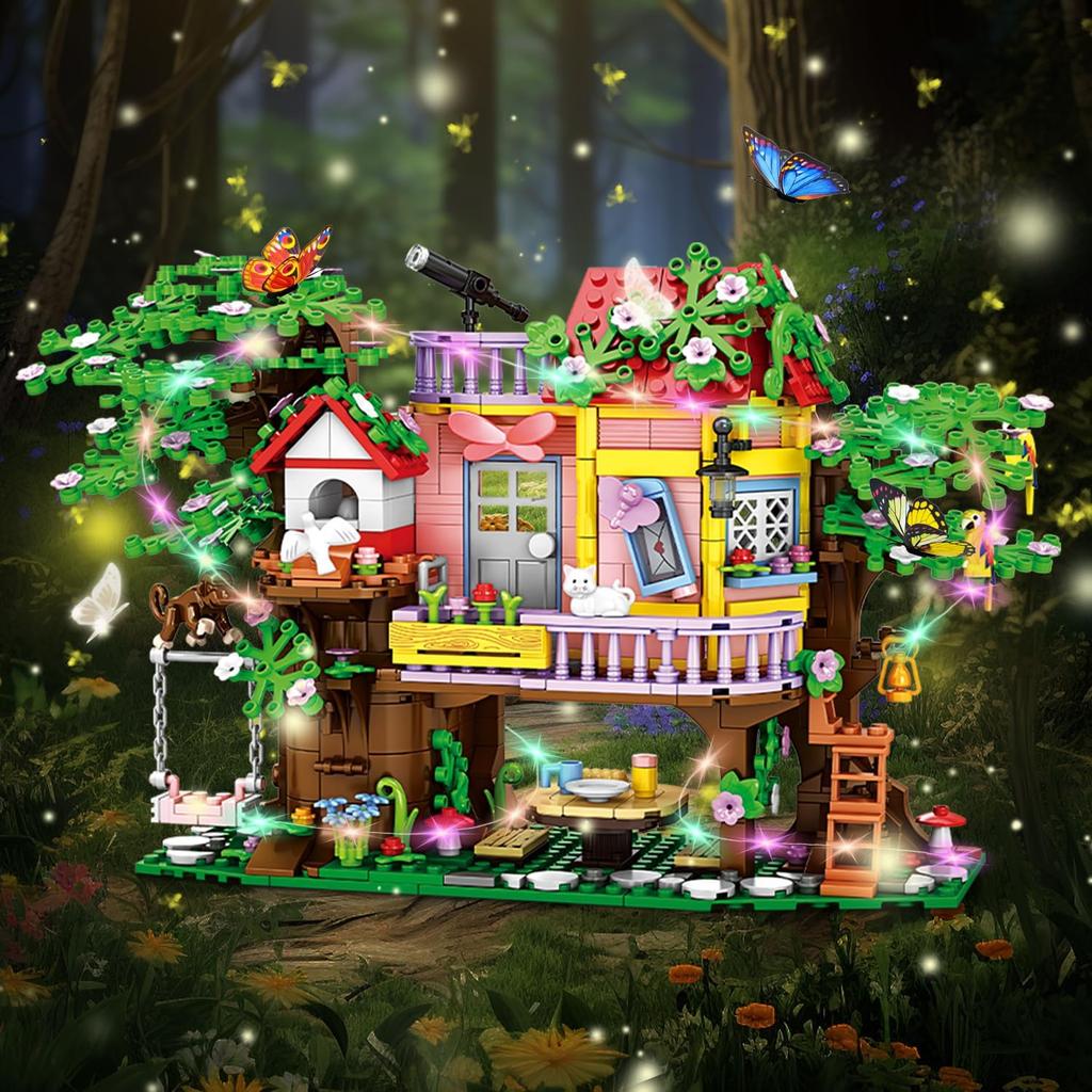 840 Piece Tree House Building Sets,Girls Creative Forest House Building Blocks Kit,STEM Friends Friendship Tree House with Swing Animals