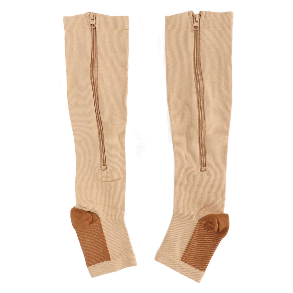 2Pcs Zipper Compression Socks High Stretchy Breathable Open Toe Compression Calf Stocking for Walking Running Sports L
