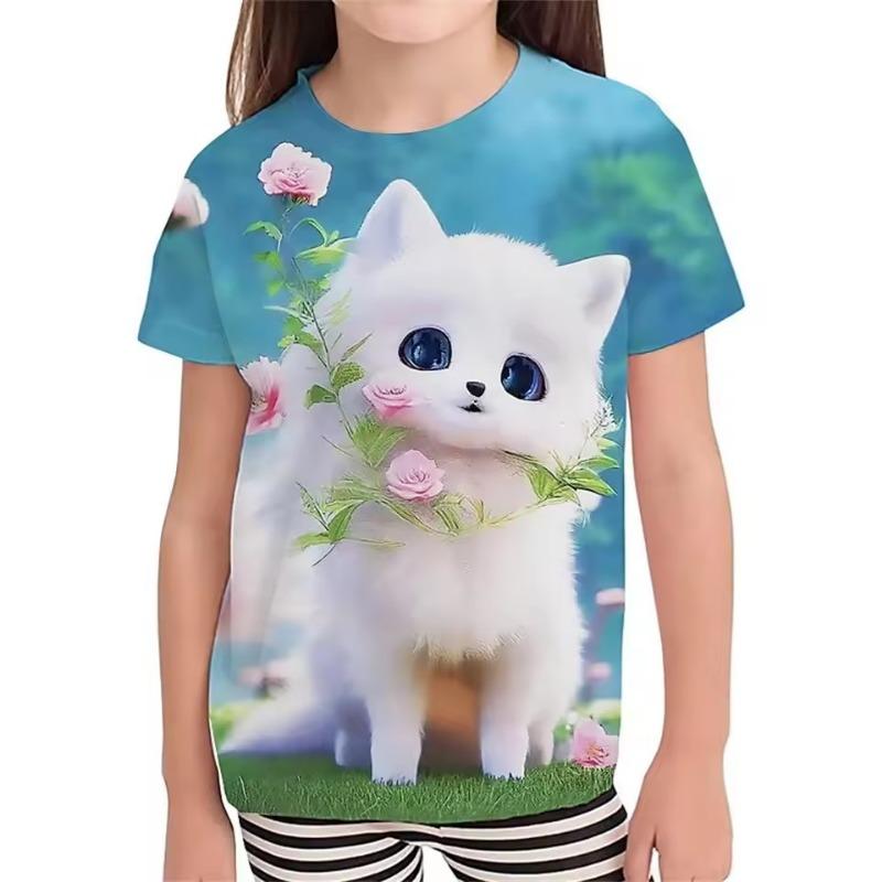Sommer T-Shirts 3D Druck Tier Hund O-Ausschnitt T-Shirt Lässig Jungen Mädchen Oberteile Übergroß Mode Kinder T-Shirts Harajuku Kinderkleidung