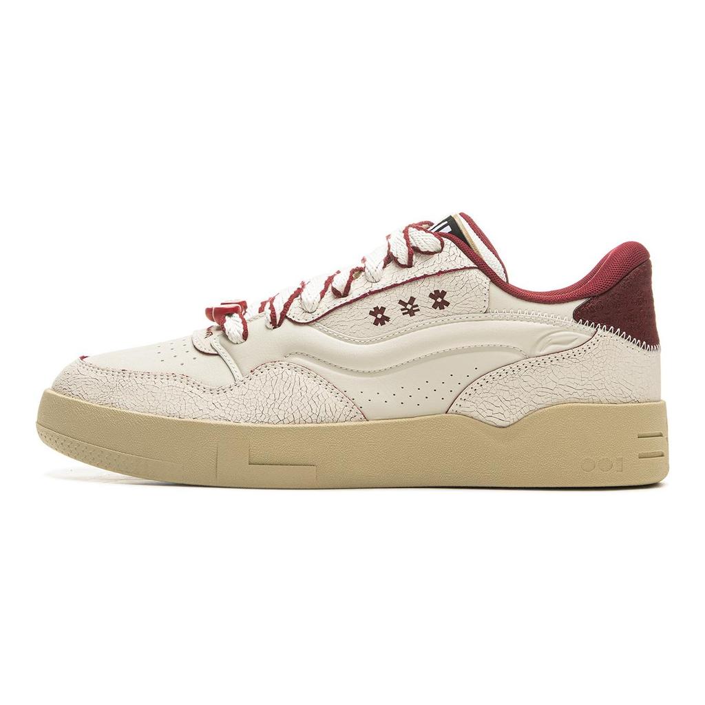 Li Ning 001 BTC 2 Slip Resistant, Abrasion Resistant, Breathable Low Top Skateboard Shoes Unisex White Red AGCV019-1