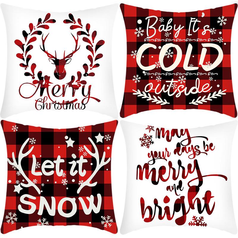 New Christmas Elk Santa Line Print Pillow Home Sofa Cushion Cover