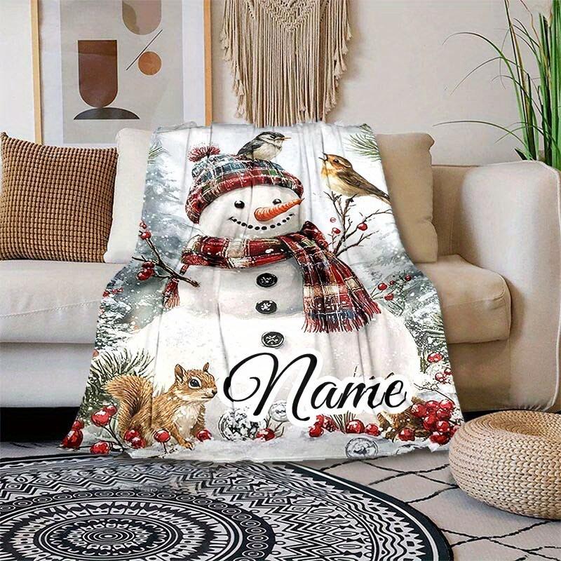 Snowman Customize Your Name Blanket Warm Comfortable And Soft Blankets Are Suitable For Home Chairs Office Sofas Sofas Office Camping And Gifts For