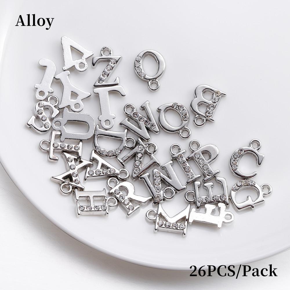 26Pcs/lot Alloy Inlaid Rhinestones A-Z English Letter Inlay Alphabet Pendant For DIY Bracelet Necklace Jewelry Making