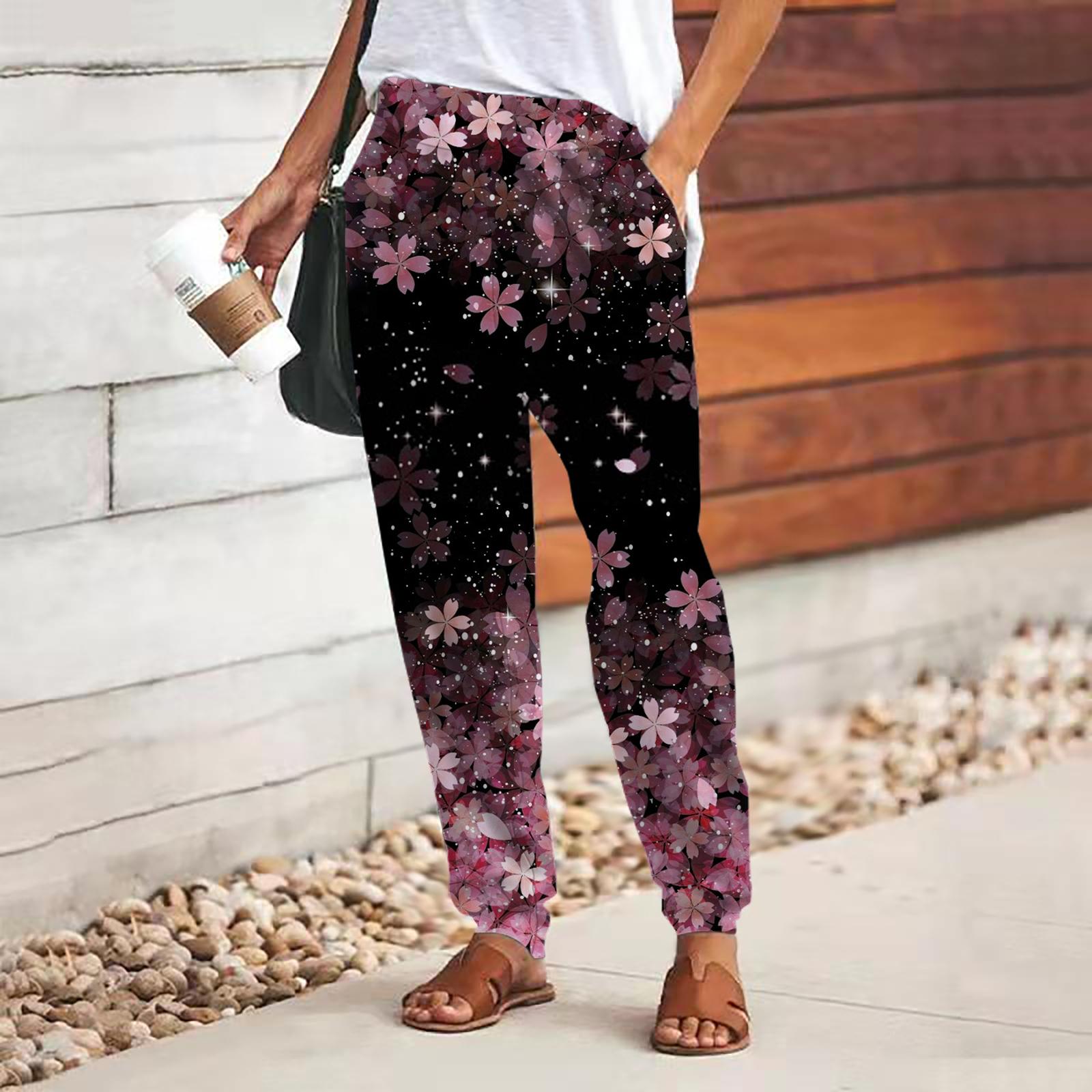 

Женские брюки с принтом 3D Blue Flowers, свободные брюки со шнуровкой и эластичным поясом, повседневные длинные брюки с карманами 7XL розовый