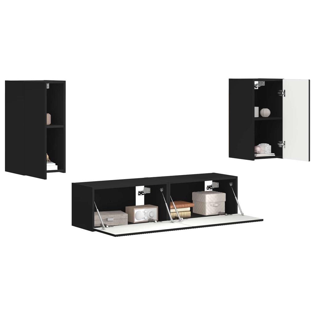 TV Cabinet Set 4 Pcs Black Particleboard