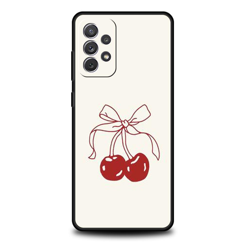 Cute Cherry Bow Phone Case for Samsung A51 A71 A21S A12 A11 A15 A25 A31 A41 A23 A33 A53 A73 A03S A05S A13 5G A35 A55 Cover