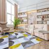Tapis salon motifs arcs de cercle carrés gris, jaune crème 160x230