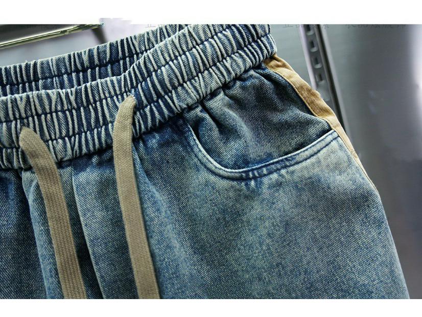 Korean-Style Men's Elastic Waist Drawstring Jeans: Trendy, Handsome, Splicing Harem Pants with Wide Leg Skinny Fit for Autumn/Winter.