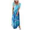 Women Casual Gradient Colours Pocket Long Dress Short Sleeves Split Maxi Dresses
