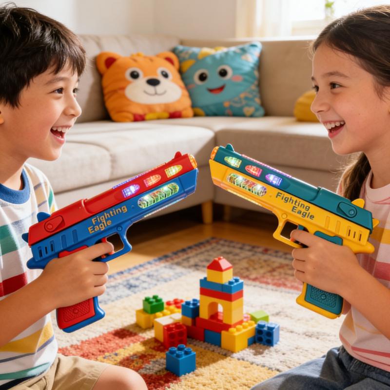 Electric Light Up Pistol Toy Hand Gun Toys with Dazzling LEDs Light Fighting Sound Unique Telescopic Action Pistol for Gift