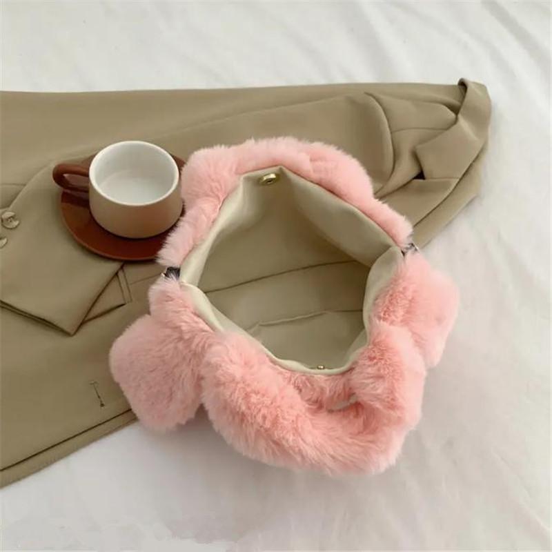 Kawaii Big Eye Plush Crossbody Handbag,Solid Color Embroidered Imitation Wool Tote Bag & Purse for Women - Cartoon Theme