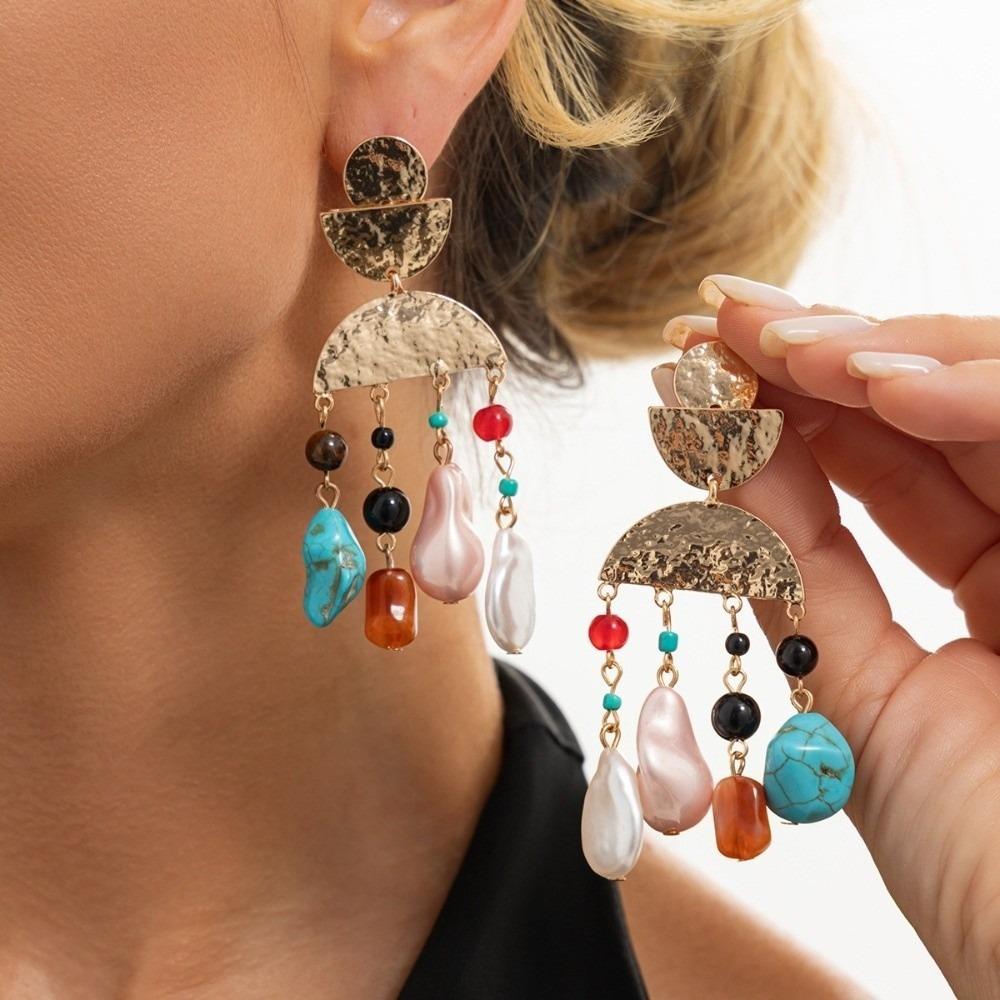 Imitation Pearl Dangle Earrings Gold Tone Drop Earrings Vintage Tassel Earrings Beach Party