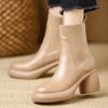 Retro thick-soled thick-heeled sleeve round-headed short boots for women's 2025 autumn and winter new waterproof mid-heel soft-soled boots