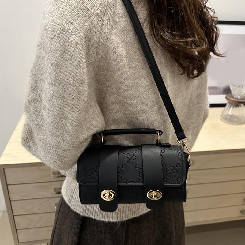 Winter New Trendy Fashion Crossbody Bag Embossed Texture Shoulder Bag Niche Retro Cylindrical Handbag Purse For Women KTY