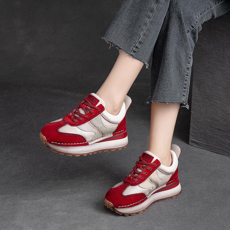 Fashion 4cm Casual Autumn Spring Rhinestone Fashion Bling Wedge Mixed Color Shoes Genuine Leather Women Platform Chunky Sneaker 2024