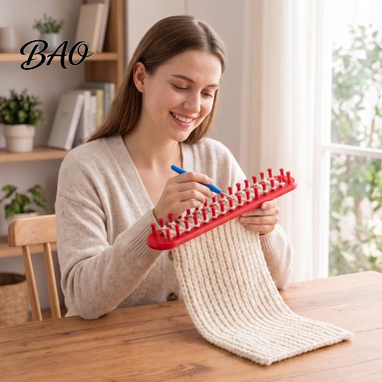 Shawl Knitting Tool Long Loom Hook Set, Beginner for DIY Hat Wool Supplies Scarf Shawl, Plastic Rectangular Yarn Weaving with Crochet Blanket Making