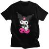 Vintage Kuromi Skull Cartoon Cat T Shirt Men Women Short Sleeves Soft Cotton Tshirt Streetwear Harajuku Leisure Tee Fashion Top