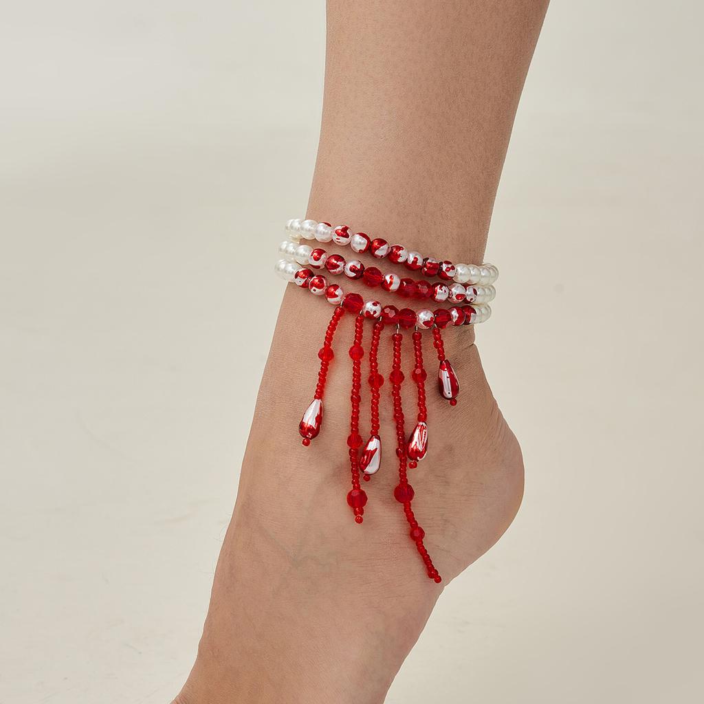 Creative Halloween Blood-Dripping Fringe Necklace, Gothic Blood-Stained Imitation Pearl Beaded Collarbone Necklace