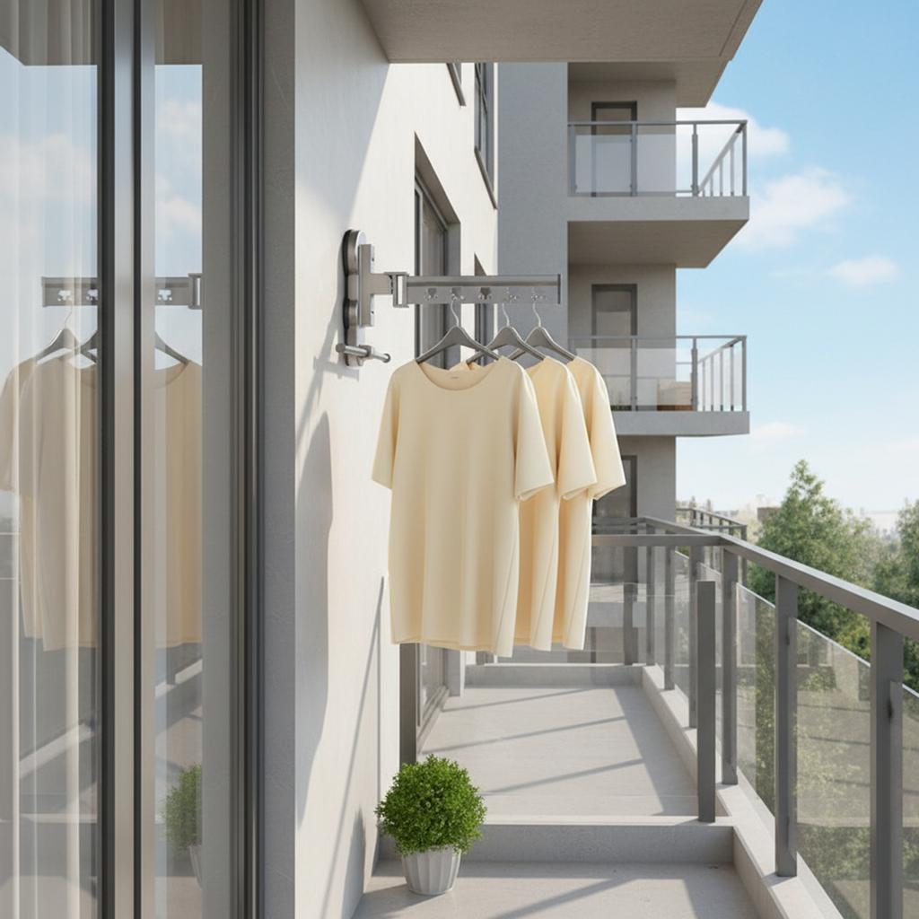 Clothes Drying Rack Wall Mounted Space Saving with Suction Cups for Balcony and Window