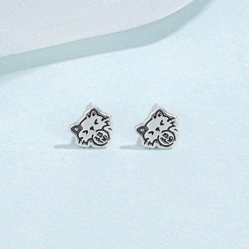 Tichia S925 Sterling Silver Cat Stud Earrings for Women - Sleep-Friendly, Simple, Small, Cute. S925 Silver