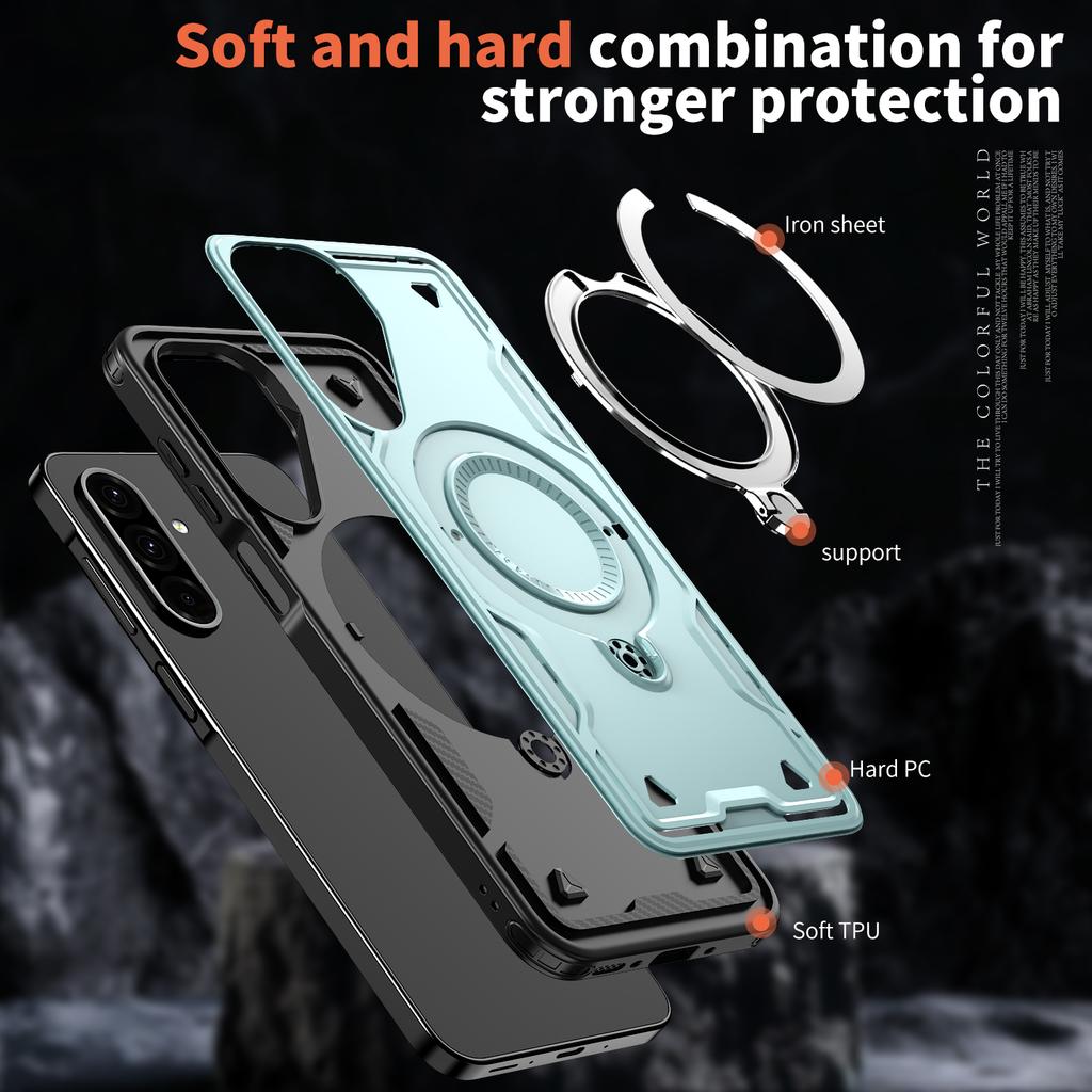 For Samsung Galaxy S25 FE Magnetic Case Military Protection PC + TPU Kickstand Phone Cover