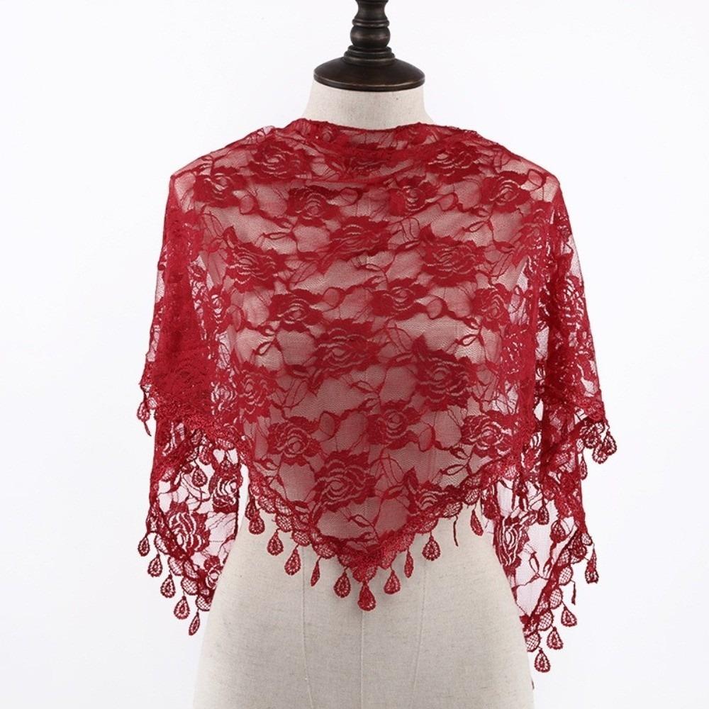 Sun Protection Printed Wraps Colorful Flower Triangle Headband Elegant Lace Scarf Holiday