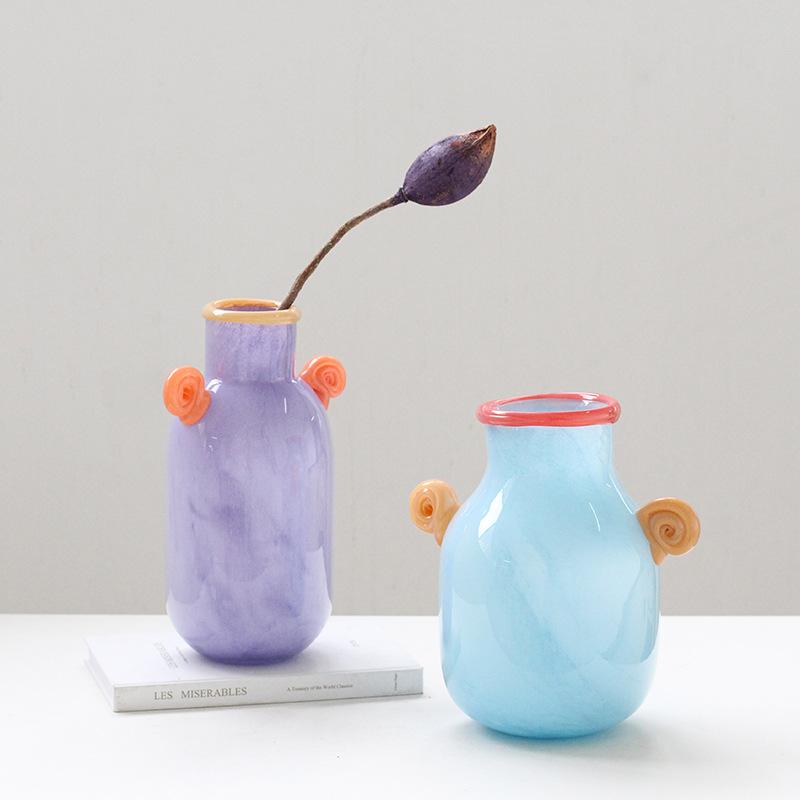 Creative Glass Vase Cartoon Candy Handle Flower Vase Floral Arrangement Accessories Terrarium Home Decoration Accessories