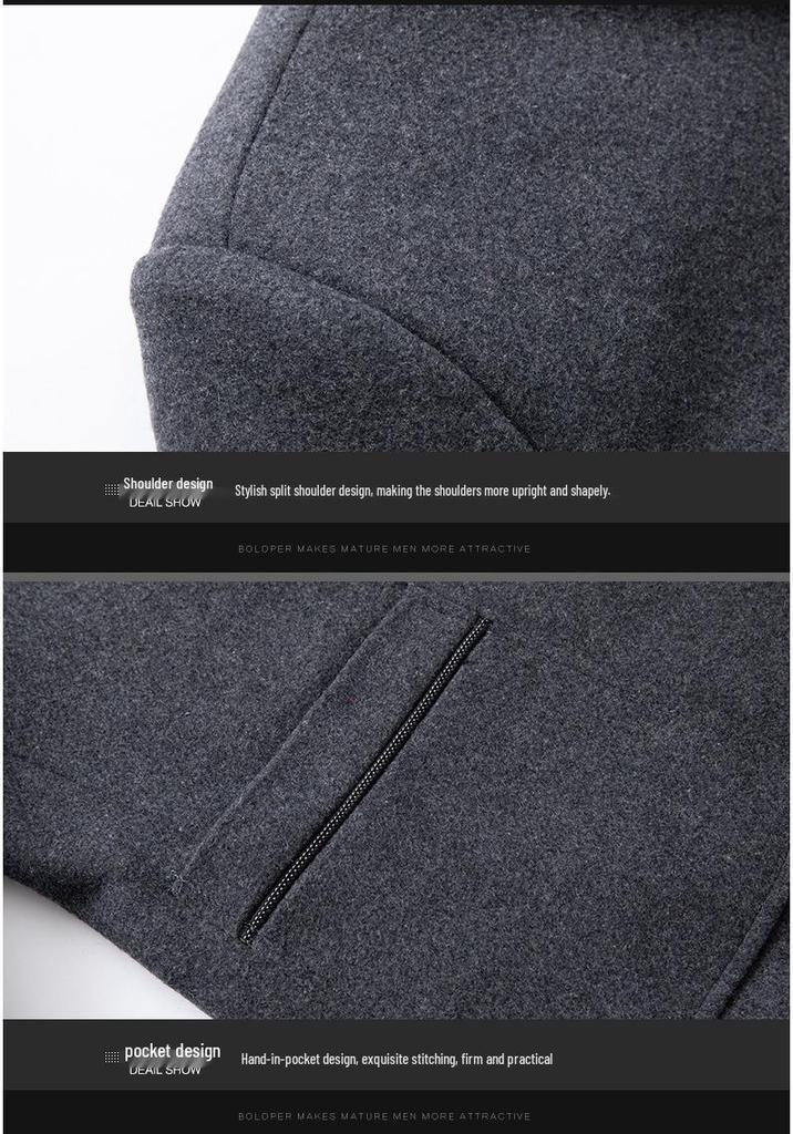 Men's Stand Collar Cotton-Padded Wool Coat – Non-Iron, Fashionable Business Outerwear