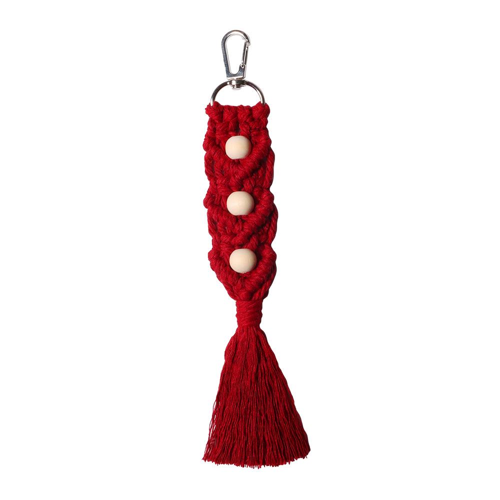Nordic Minimalist Handmade Tassel Keychain with Woven Wood Beads and Cotton Rope